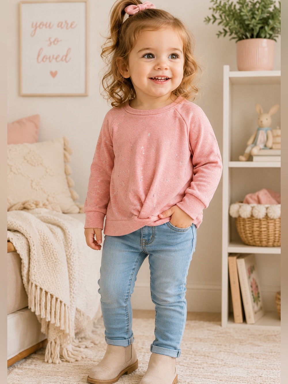 GAP Toddler Girl Pink Star Twist Front Top Sweatshirt 2T Soft Knit